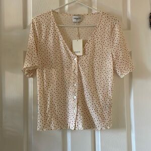 FRNCH Paris cottagecore ditsy print v neck button up blouse tee jersey